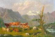 Johann Kaspar Scherrer Weidelandschaft in den Schweizer Bergen mit Katarakt und Gebirgshorizont USA oil painting artist